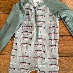 Caden Lane Fish Print Swimsuit with Green Accents